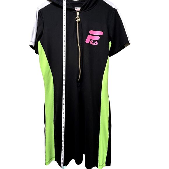 Fila Bodycon Streetwear Hooded Neon Mini Dress Sz XL - Picture 5 of 6